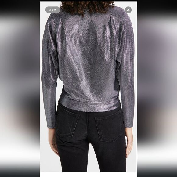 Ramy Brook Esther Silver Metallic Wrap Top Size M - Picture 4 of 12